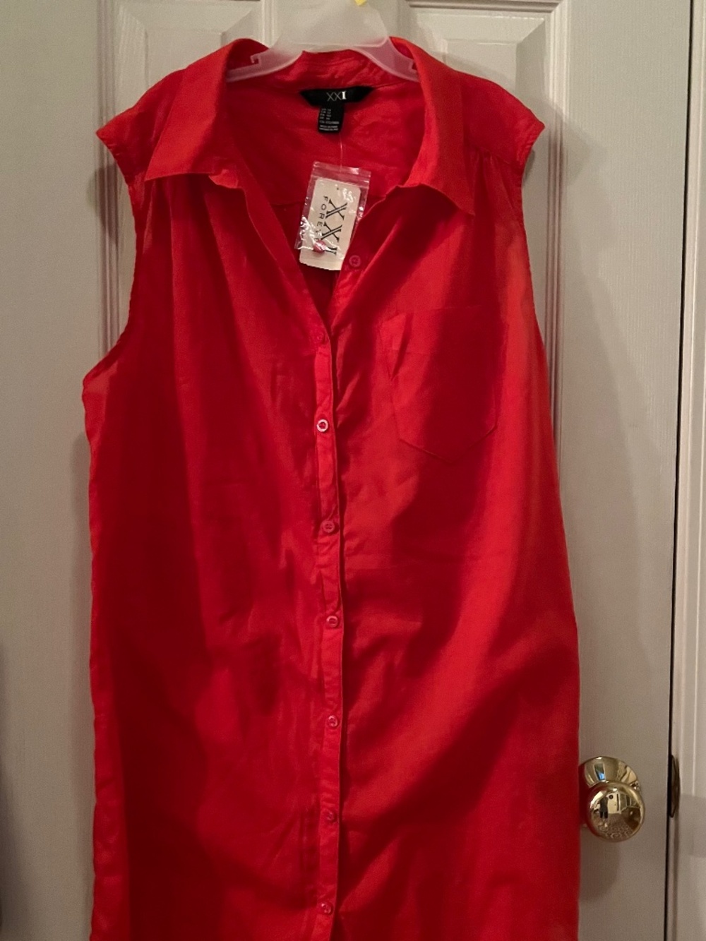 NWT Forever 21 Red Sleeveless Button-Down Tunic Blouse - Size 12